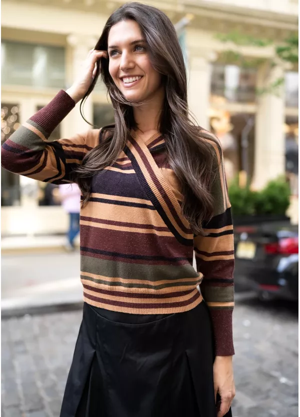 Autumn Stripe Knit Top & Skirt Outfit