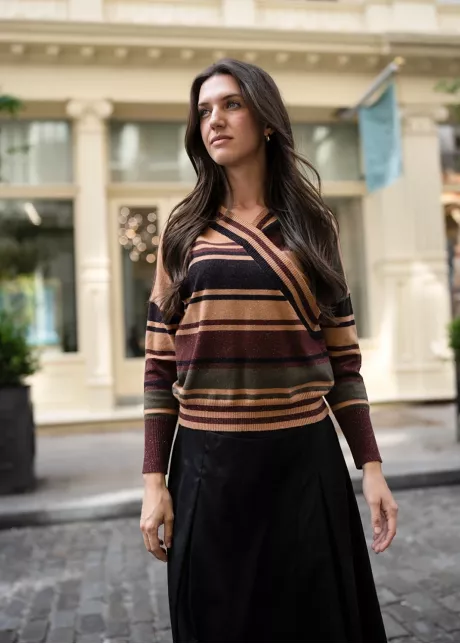 Autumn Stripe Knit Top & Skirt Outfit