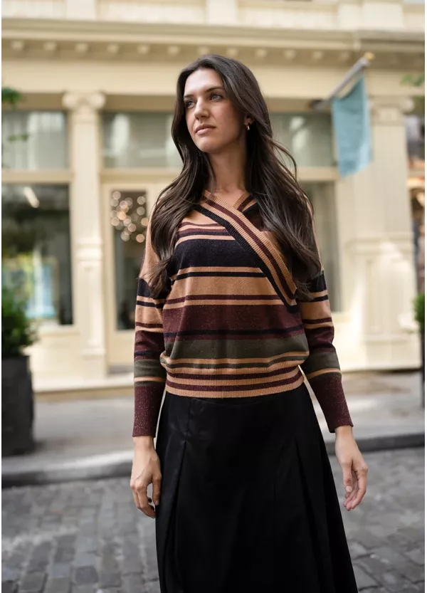 Autumn Stripe Knit Top & Skirt Outfit