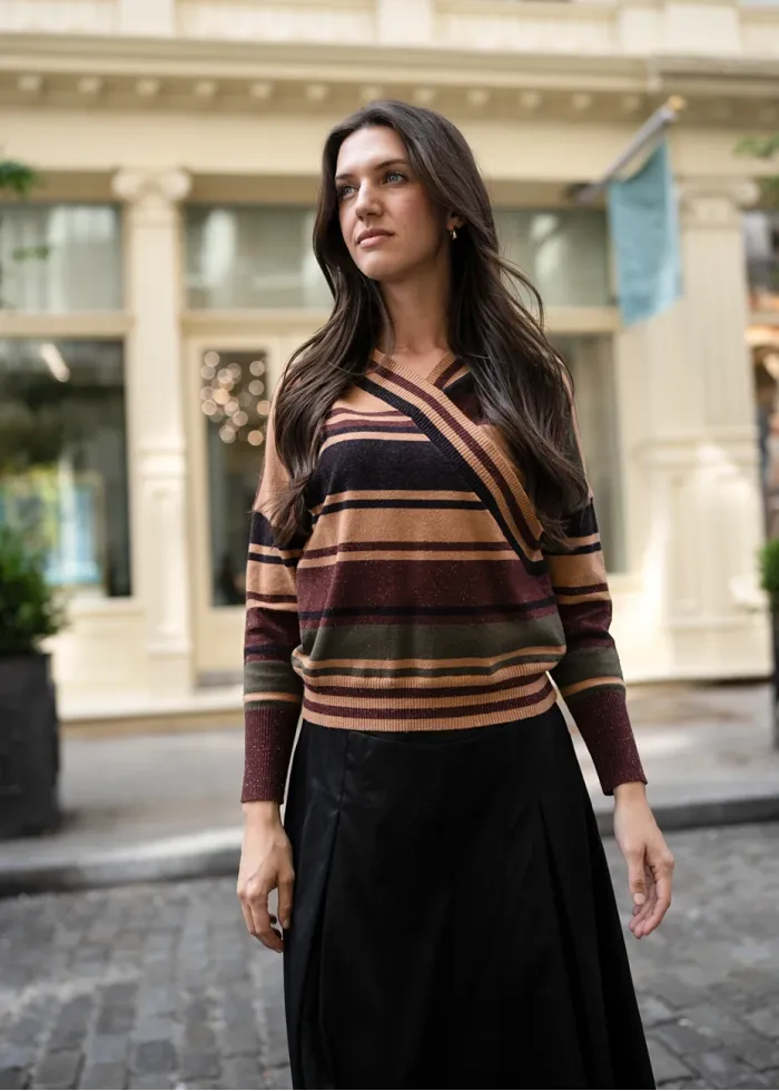 Autumn Stripe Knit Top & Skirt Outfit