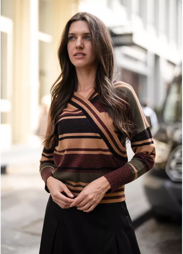 Autumn Stripe Knit Top & Skirt Outfit