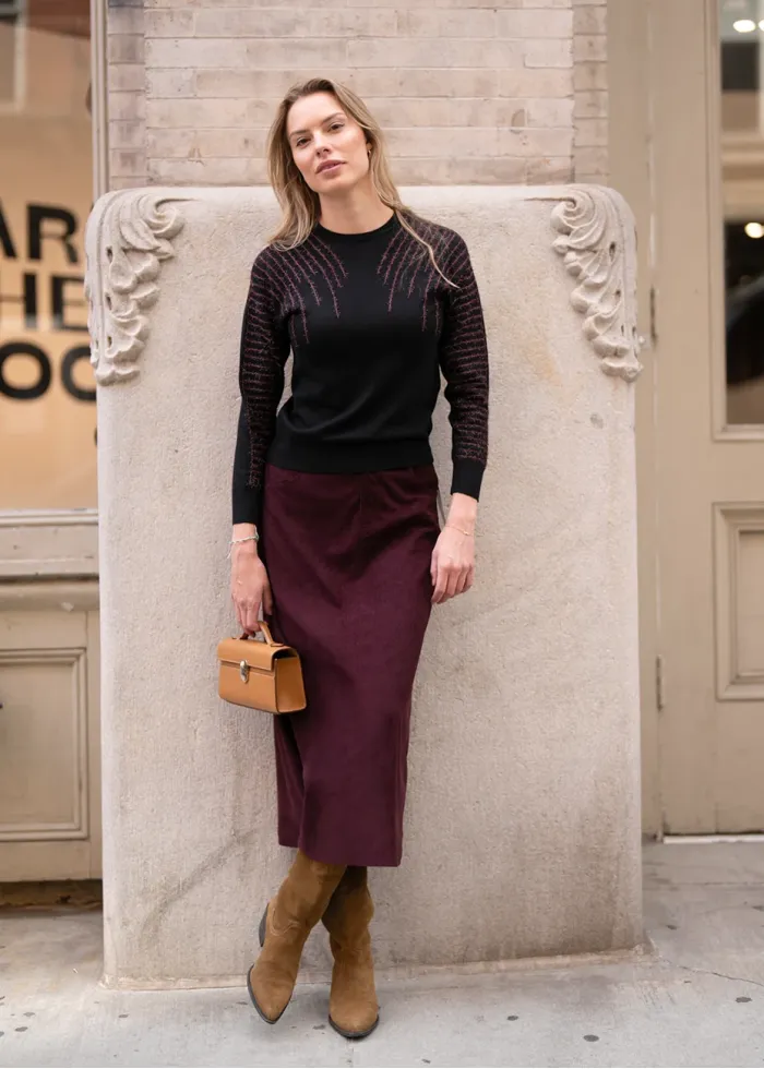 Burgundy Midi Skirt with Pockets