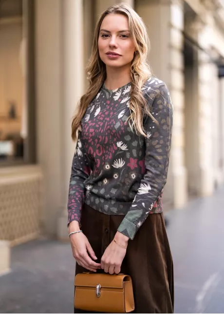 Autumn Garden Print & Corduroy Skirt Outfit