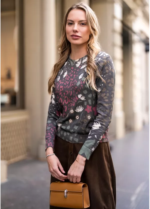 Autumn Garden Print & Corduroy Skirt Outfit