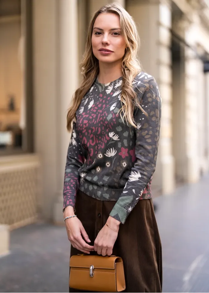 Autumn Garden Print & Corduroy Skirt Outfit