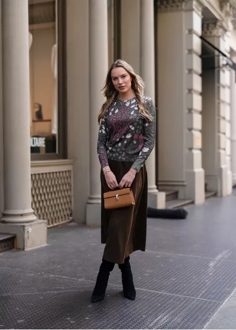 Autumn Garden Print & Corduroy Skirt Outfit