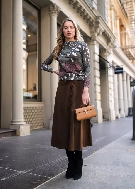 Autumn Garden Print & Corduroy Skirt Outfit