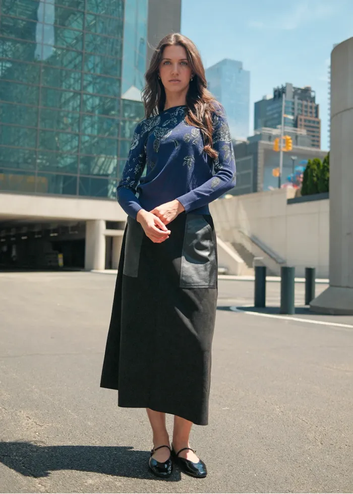 Midnight Bloom Sweater & Skirt Outfit