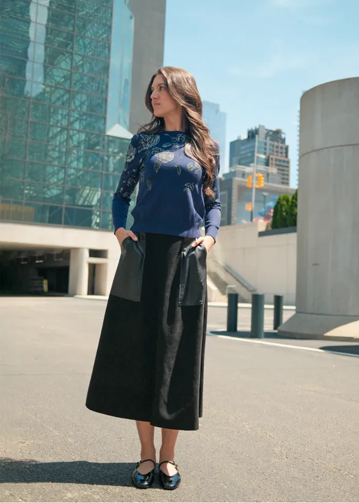 Midnight Bloom Sweater & Skirt Outfit