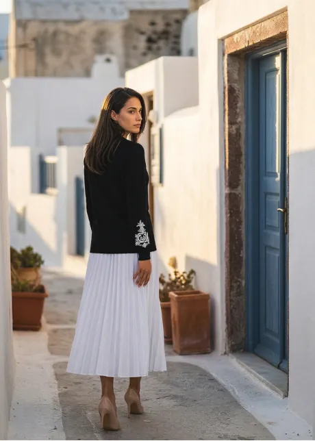 Polished in Black & White Pleated Midi Outfit
