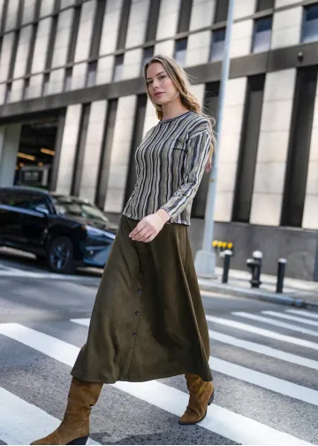 City Stripes & Olive Skirt Outfit