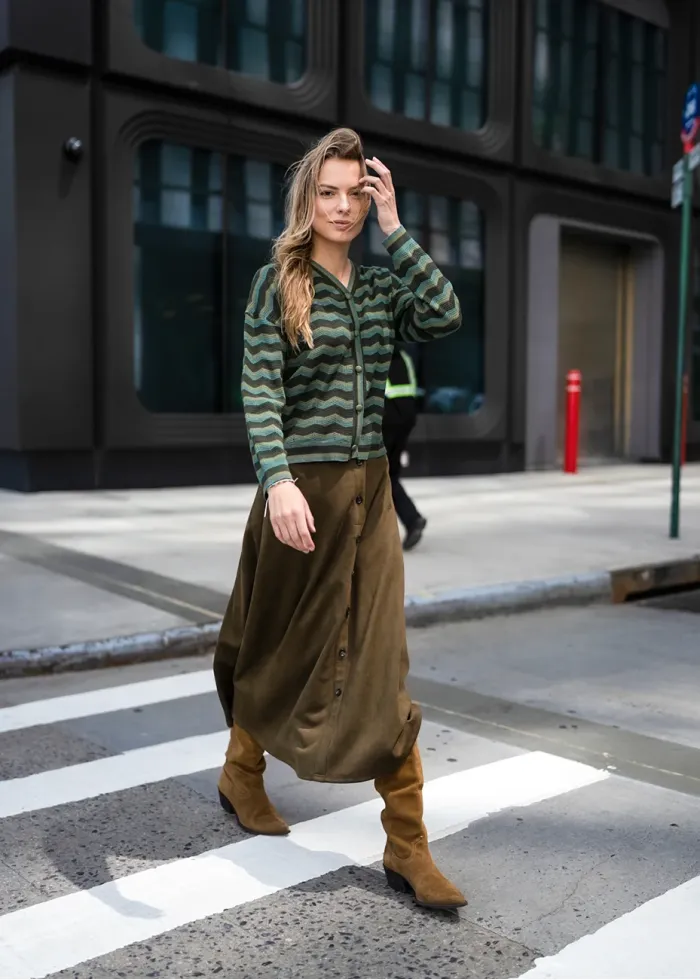 Green Chevron Knit Fall Outfit