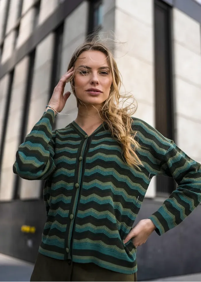 Olive Wave Knit Cardigan