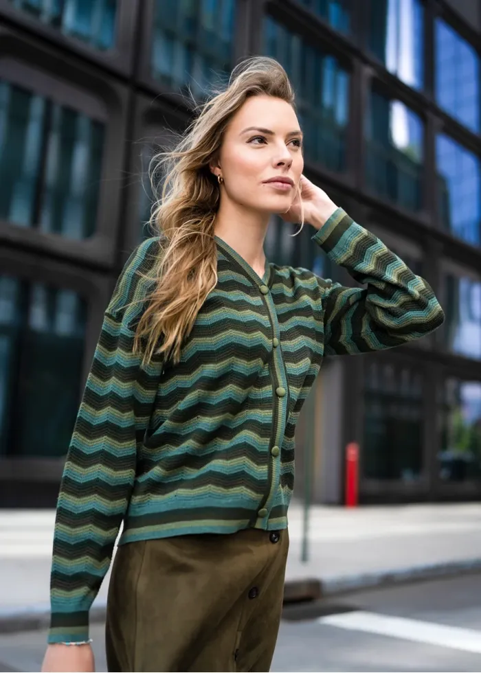 Olive Wave Knit Cardigan