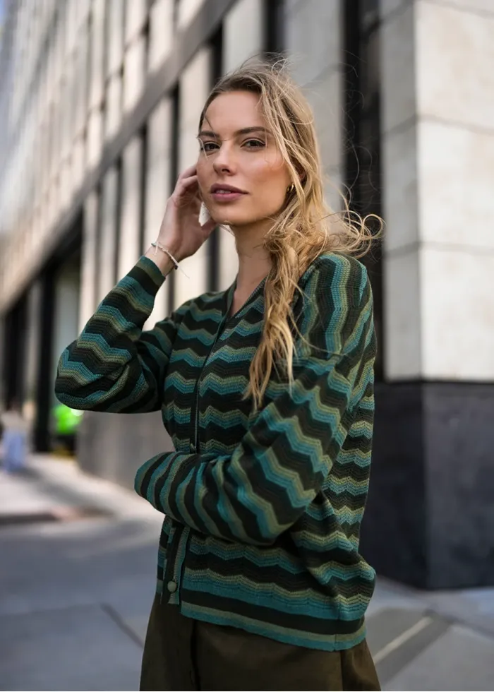 Olive Wave Knit Cardigan