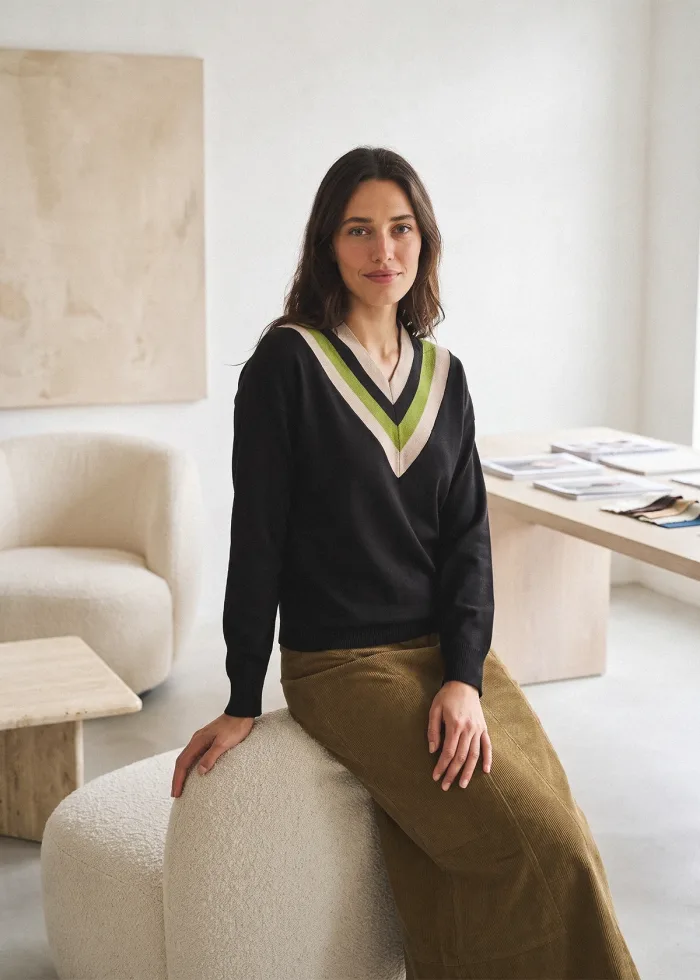 The Olive Chevron V-Neck Outfit