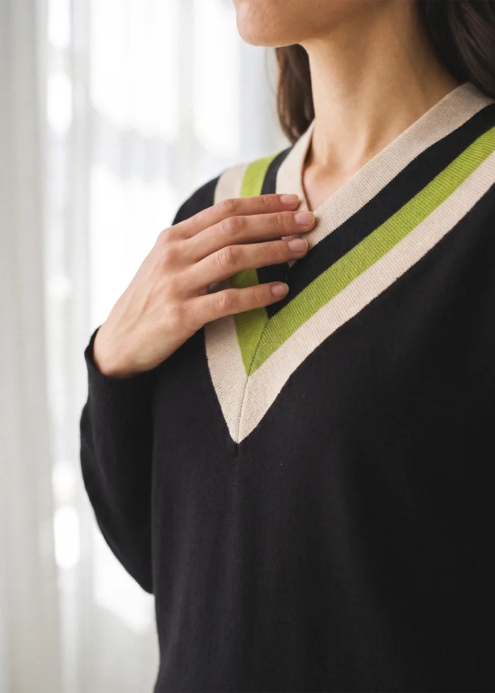 The Olive Chevron V-Neck Outfit