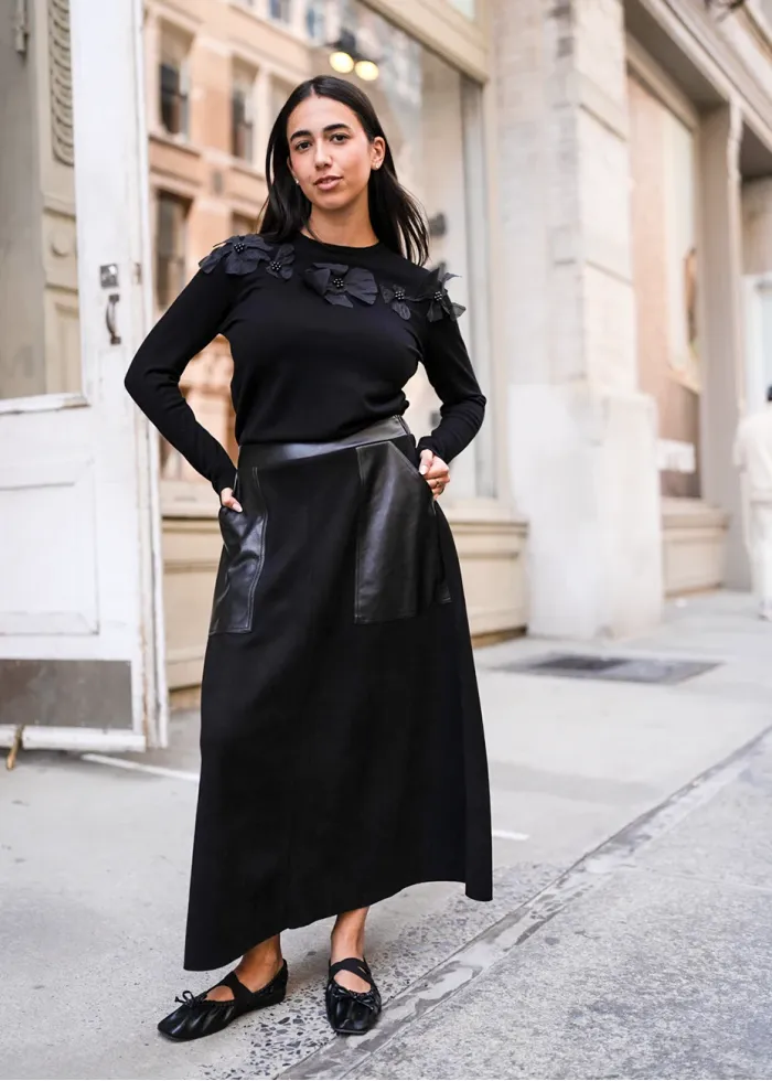 Black Sweater with Flower Embellishments