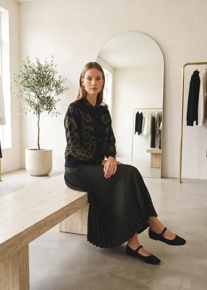 The Olive Paisley Cardigan Outfit