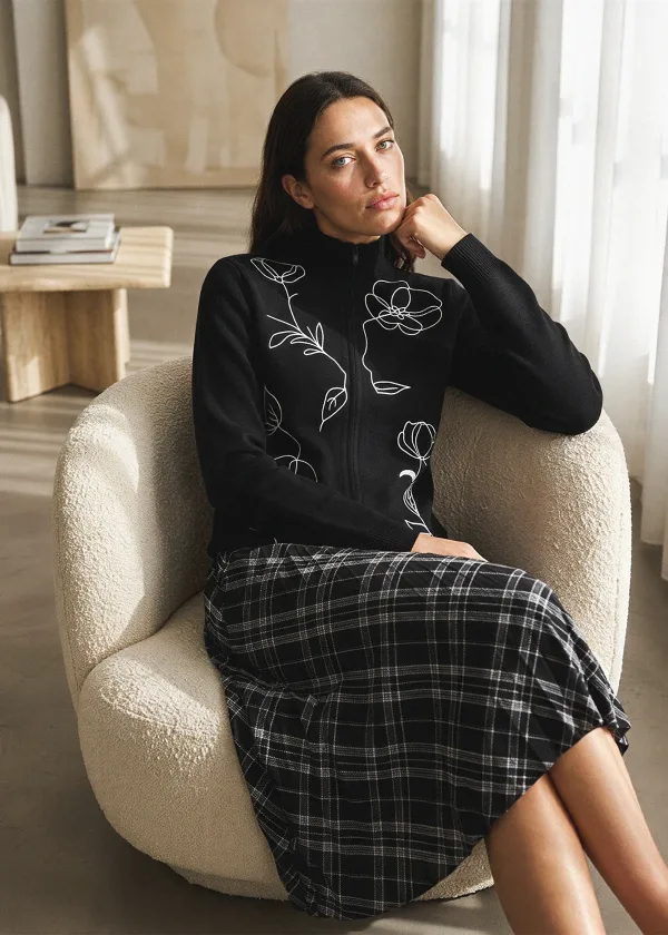The Floral Line Zip Cardigan Outfit