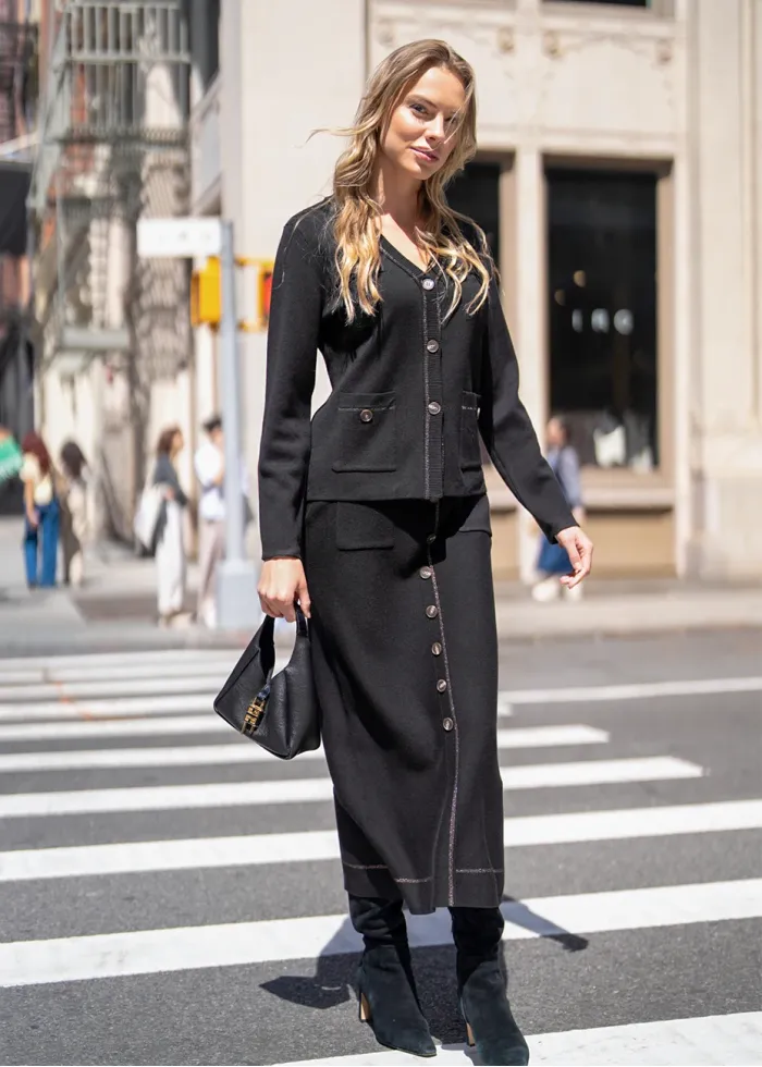 Black Knit Cardigan with Buttons and Pockets