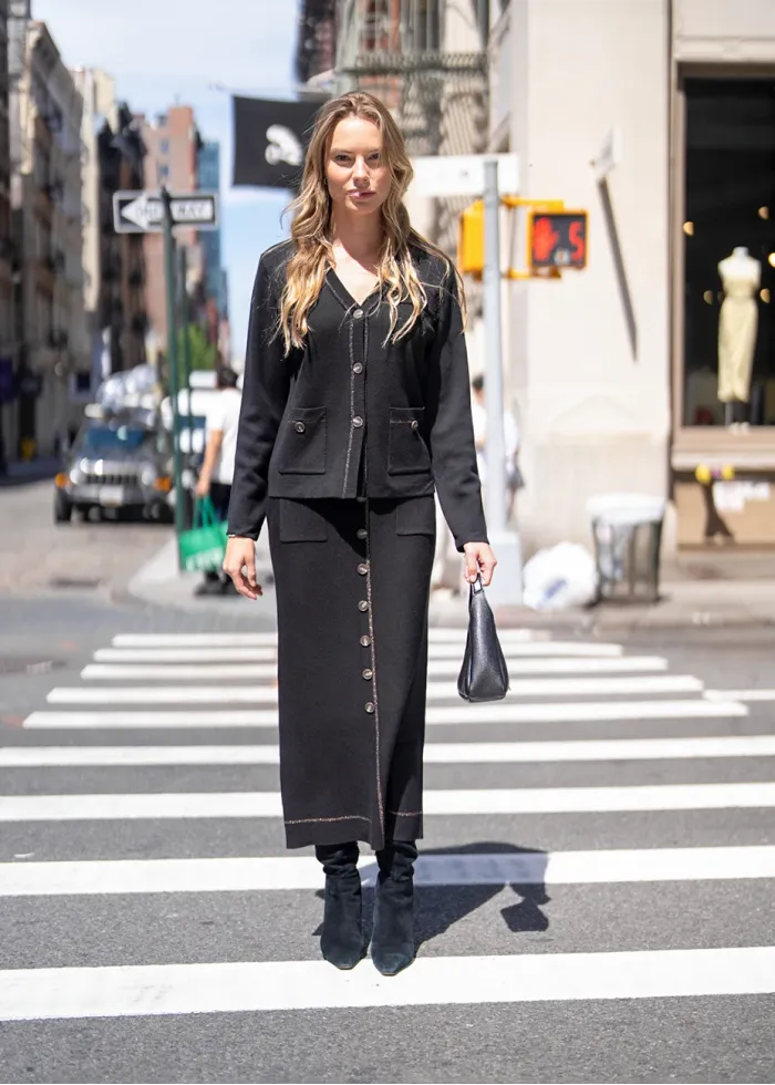 Black Knit Cardigan with Buttons and Pockets