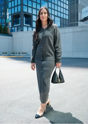 Charcoal Knit Cardigan & Skirt Set