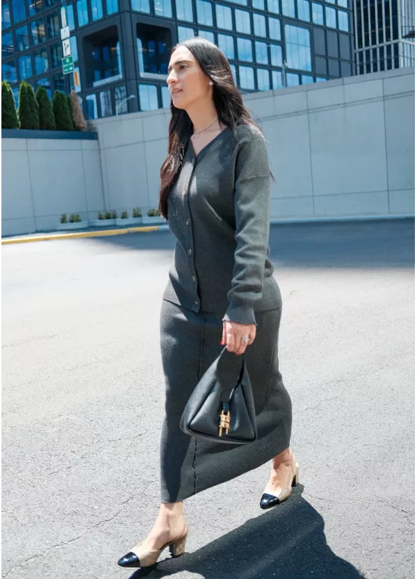 Charcoal Knit Cardigan & Skirt Set