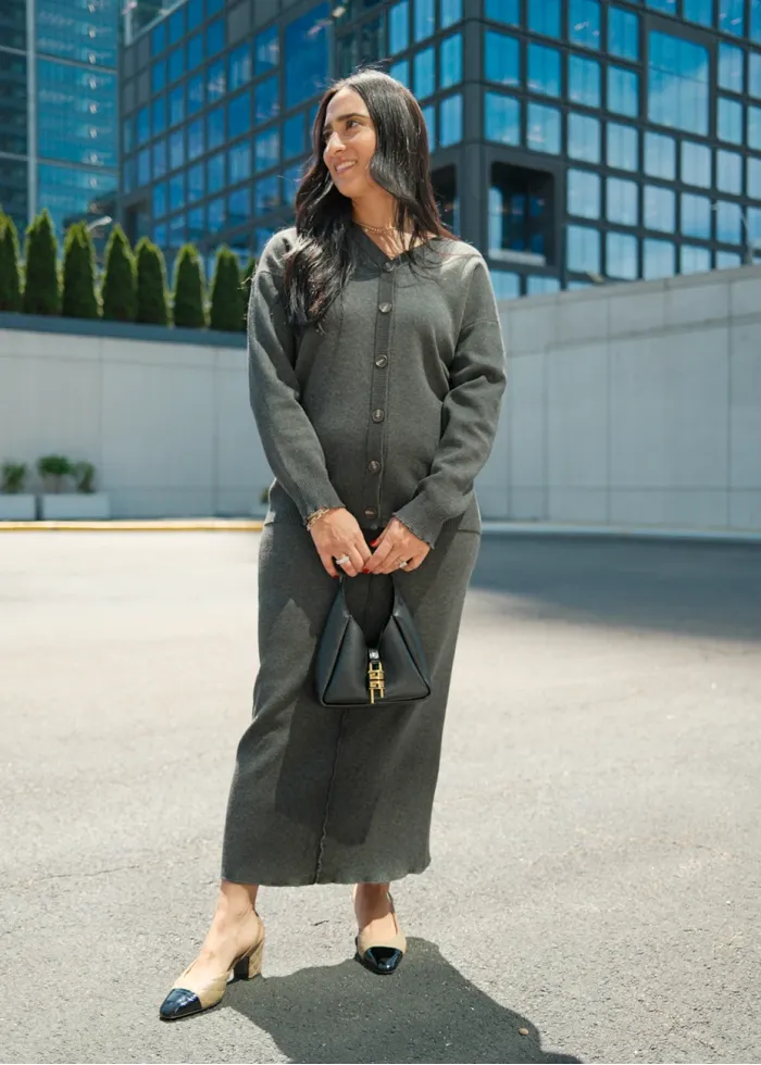 Charcoal Knit Cardigan & Skirt Set