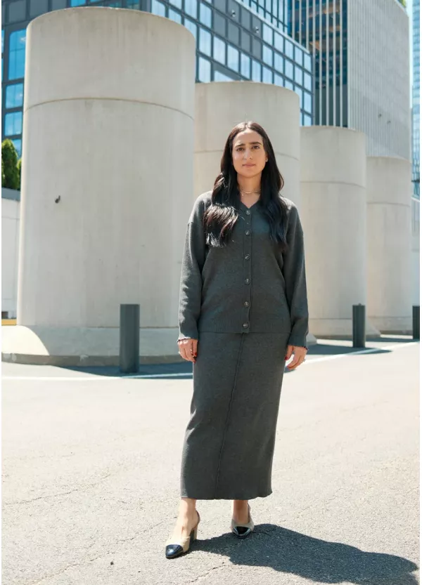 Charcoal Knit Cardigan & Skirt Set