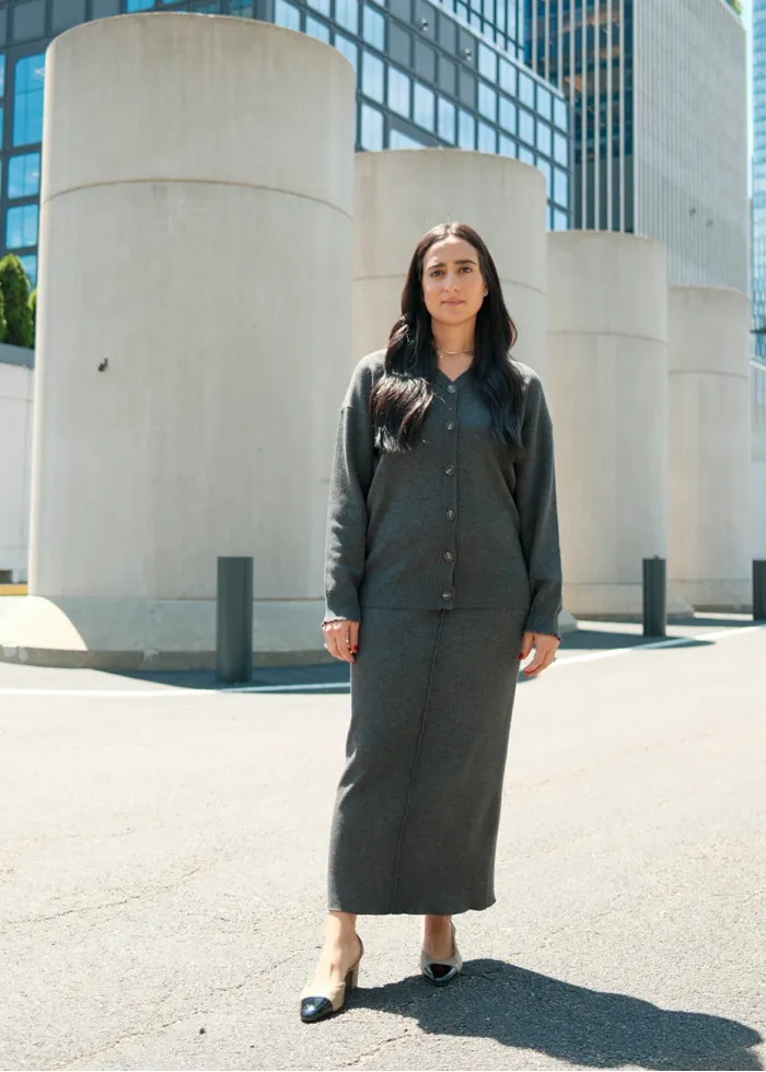 Charcoal Knit Cardigan & Skirt Set