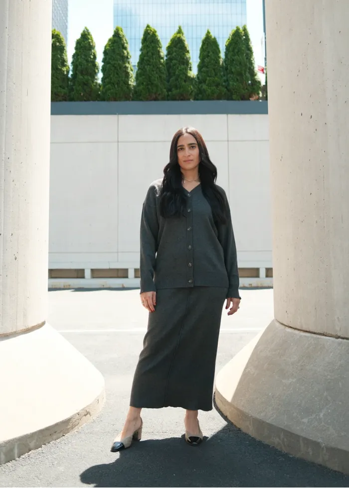 Charcoal Knit Cardigan & Skirt Set