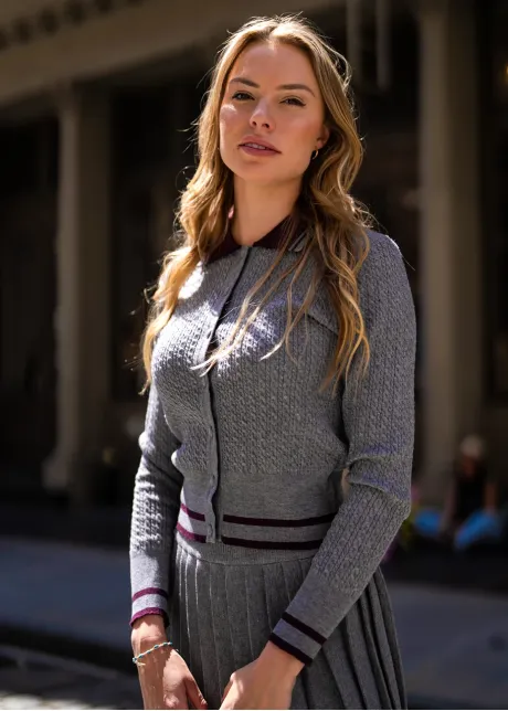 Grey Ribbed Knit Pleated Set