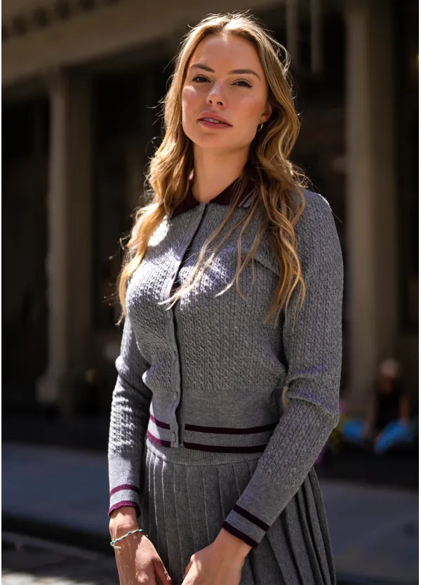 Grey Ribbed Knit Pleated Set