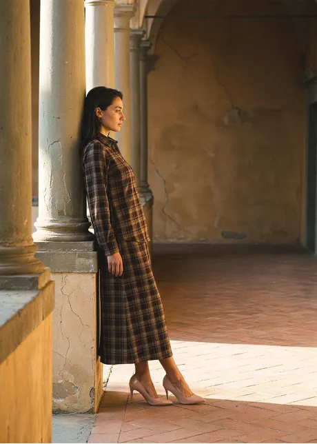 Burgundy Plaid Shirt and Skirt Set