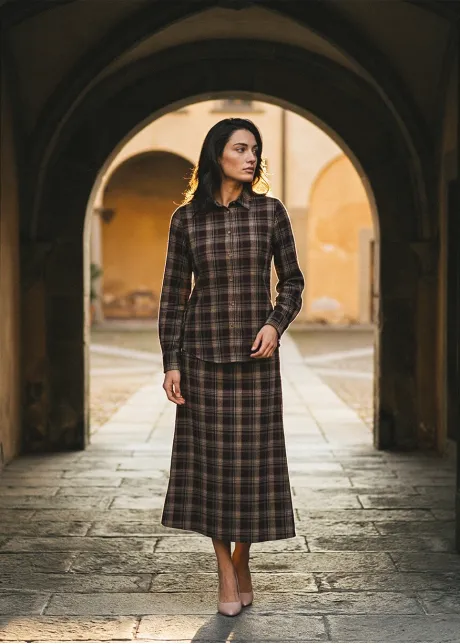 Burgundy Plaid Shirt and Skirt Set