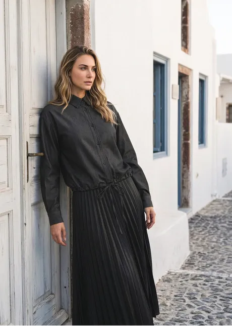 Black Button-Down Top with 3 Skirt Options