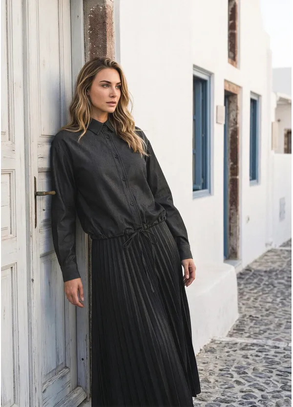 Black Button-Down Top with 3 Skirt Options