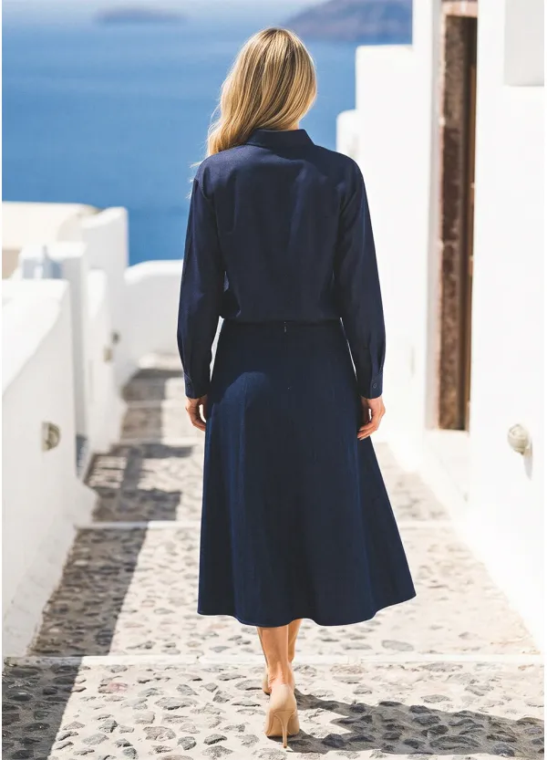 Navy Denim Blouse and Skirt Set – Three Ways