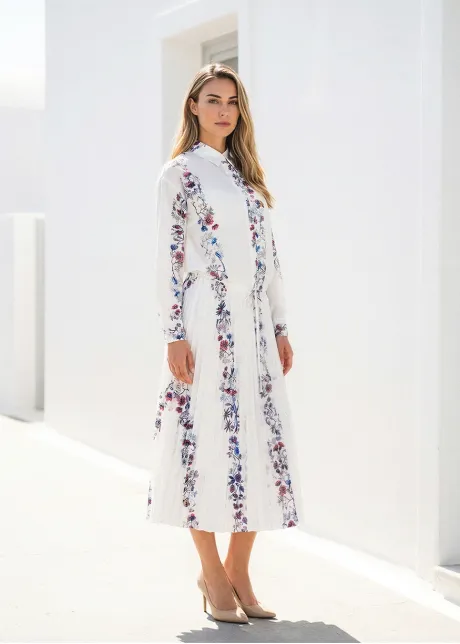 Soft Floral Stripe Blouse & Flow Skirt Set