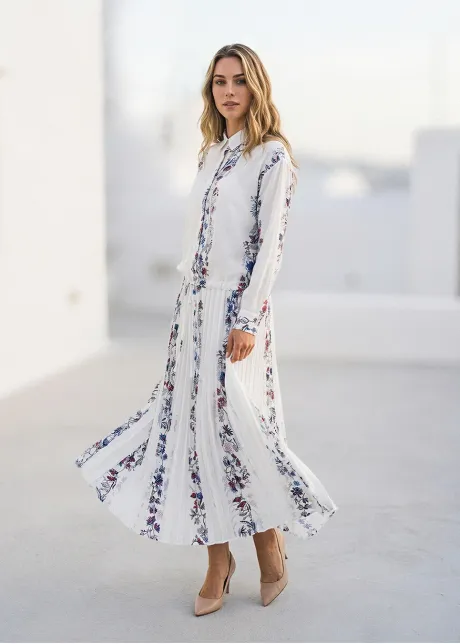 Soft Floral Stripe Blouse & Flow Skirt Set