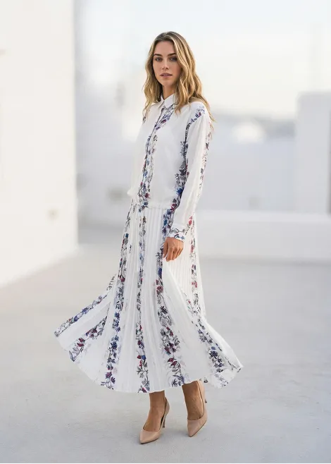 Soft Floral Stripe Blouse & Flow Skirt Set