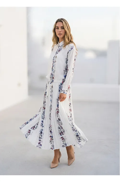 Soft Floral Stripe Blouse & Flow Skirt Set