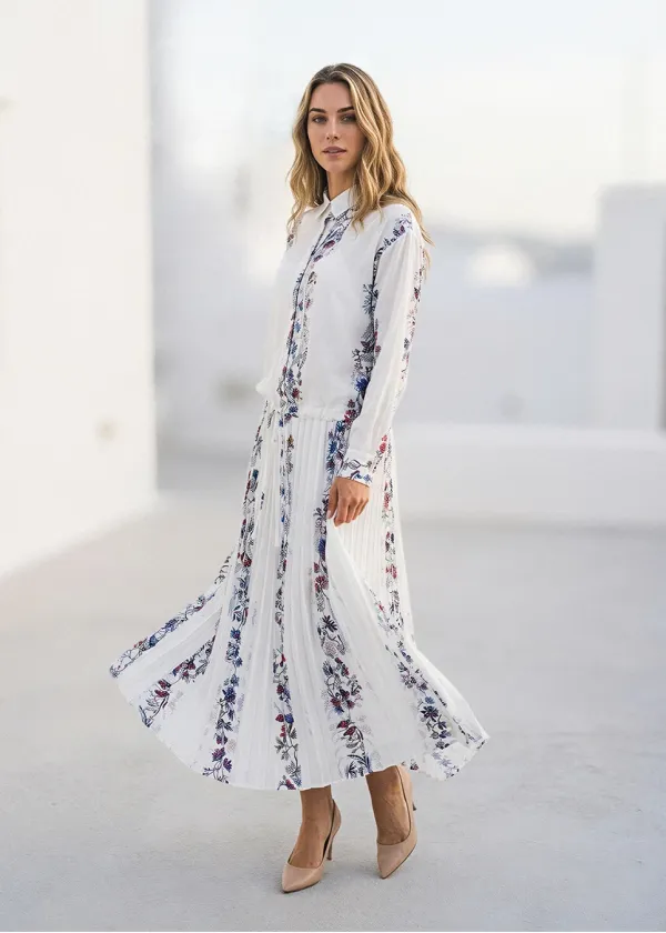 Soft Floral Stripe Blouse & Flow Skirt Set