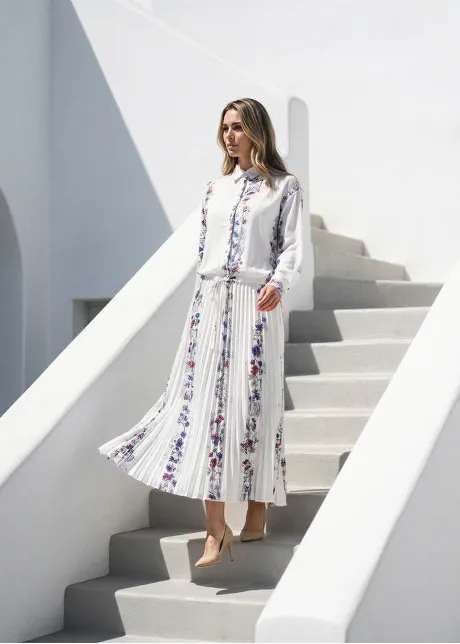 Soft Floral Stripe Blouse & Flow Skirt Set