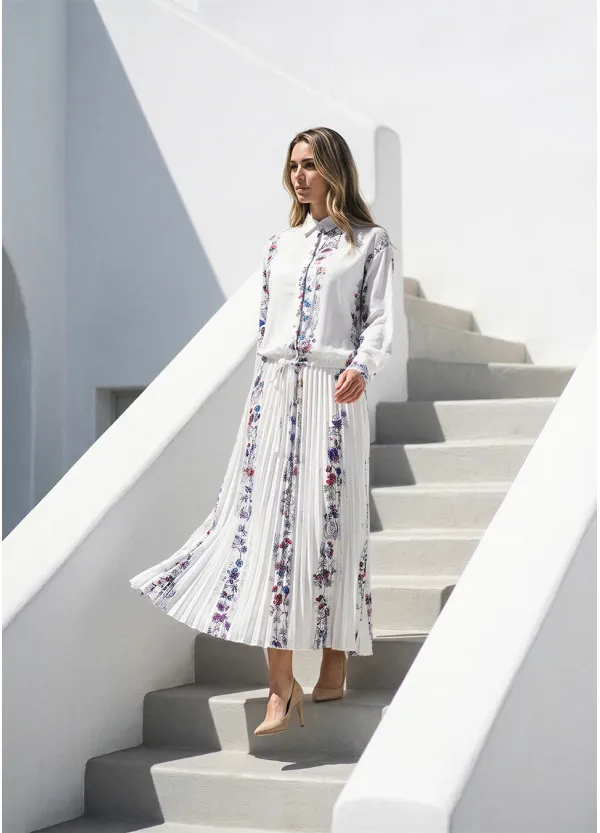 Soft Floral Stripe Blouse & Flow Skirt Set