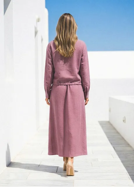 Mauve Drawstring Blouse and Maxi Skirt Set