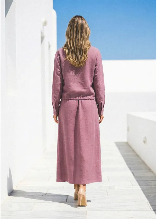 Mauve Drawstring Blouse and Maxi Skirt Set