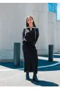 Long Sleeve Black Pullover with Denim Trim