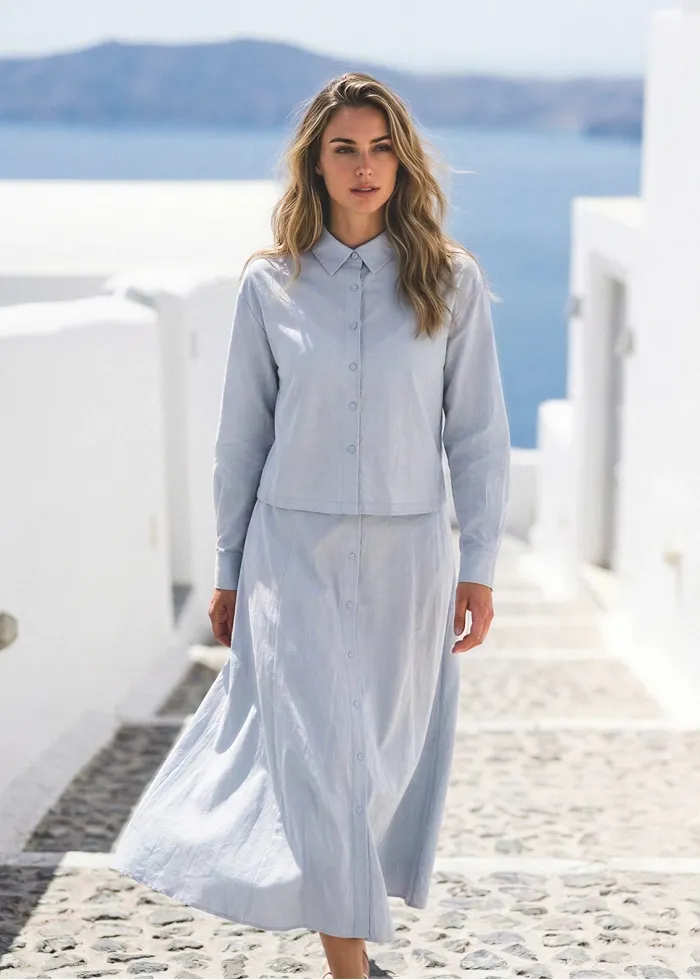 Light Blue Button-Front Matching Set
